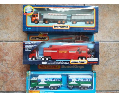 Matchbox SuperKings - three diecast models comprising K-21 Polara, K-116 Ferrari and K-145 S & G, all mint in window boxes, (