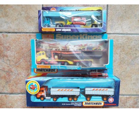 Matchbox SuperKings - three diecast models comprising K-23 Low Loader, K-43 Log Transporter and K-145 Iveco Tipper Truck, all