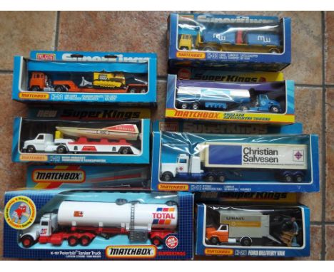 Matchbox SuperKings - seven diecast models comprising K-16 Ford artic tanker, K-23 Low Loader with Bulldozer, K-27 Miss Embas
