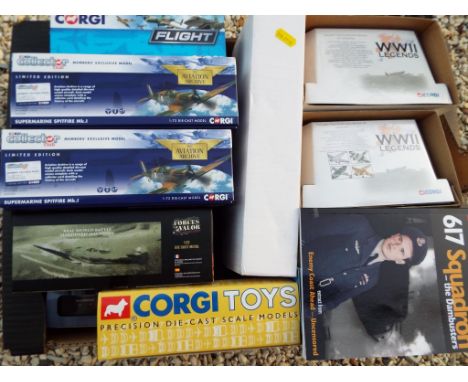 Nine diecast model Spifires comprising two Corgi WWII Legends, two Corgi CC member's exclusive models, both AA39208, Corgi Fl