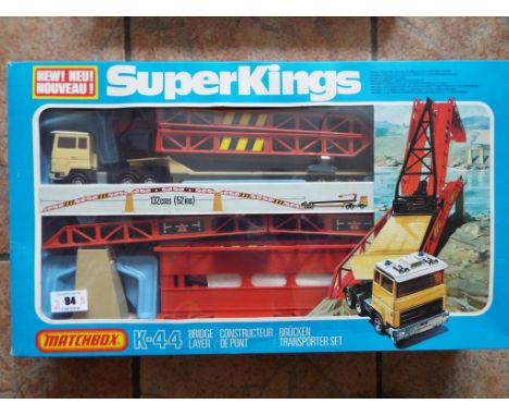 Matchbox SuperKings - K-44 Superkings Bridge Layer Set, Ford low loader, with bridge and accessories, instruction leaflet, in