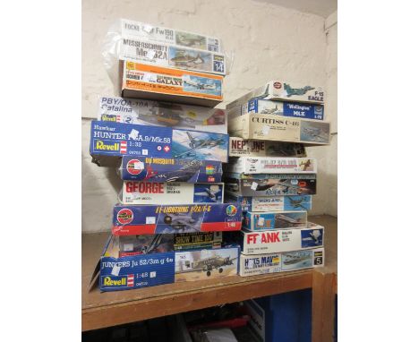 Twenty various boxed aircraft scale model construction sets including Revell, Airfix and Hasegawa 