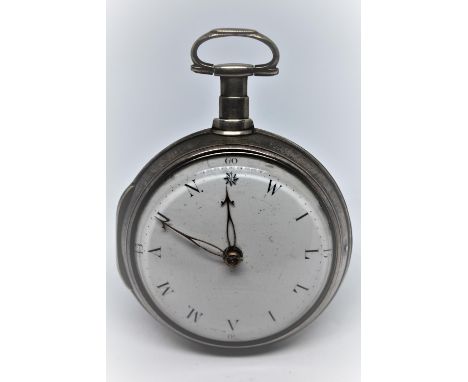 Plain silver verge watch, signed Joseph Beale, Twickenham 1801, the enamel dial with letters for the hours, forming the name 