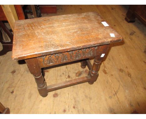 Reproduction joint stool on turned supports together with another similar on bobbin supports 