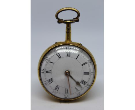 Thomas Mudge  Plain gilt cased verge watch, signed to the back plate, Mudge, London, No. 284, the enamel dial with Arabic and