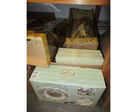 Royal Doulton Brambly Hedge 25th Anniversary trio set in original box, a lamp base, three Brambly Hedge soft toy figures (two