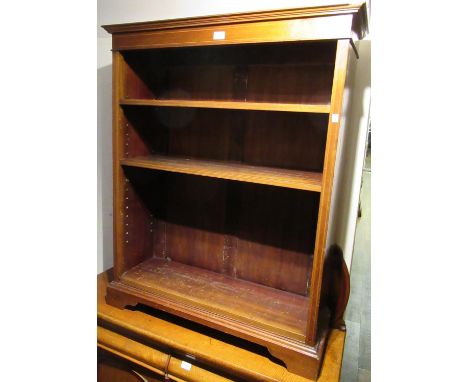 Edwardian mahogany and line inlaid dwarf open bookcase with adjustable shelves on bracket feet 