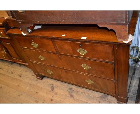 19th Century mahogany straight front chest of two short and two long drawers with brass handles and back plates raised on bra