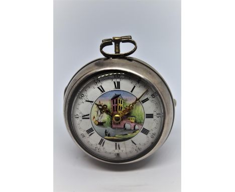 Silver pair cased verge watch, signed Tarts, London, No. 721, the enamel dial with Arabic and Roman numerals surrounding a ce