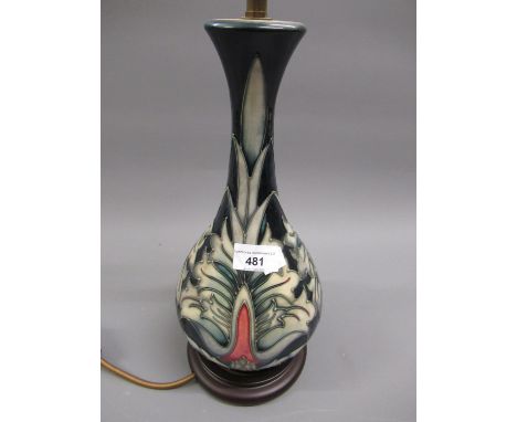 Late 20th Century Moorcroft baluster form tubeline decorated lamp base on stand, dated '95 (the base, 12.5ins high), with sha