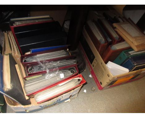 Large box containing a collection of various First Day covers in albums including some loose and various albums of World stam