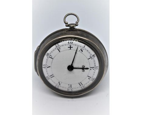 Plain silver pair cased verge watch, the movement signed James Davis, London, No. 732, the enamel dial bearing the name Steph