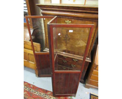 Edwardian mahogany three panel screen with glazed and boarded panels 