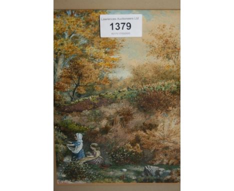 R. Evans, watercolour, children picking wildflowers in a landscape, signed, 7.25ins x 5.25ins, gilt framed, together with a s