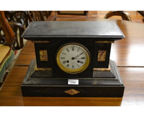 19th Century black slate and marble two train mantel clock 