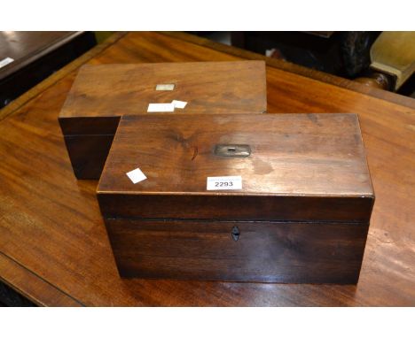 George III mahogany rectangular tea caddy with hinged cover enclosing a three division interior together with another similar