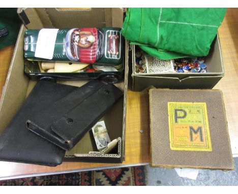 Box containing a quantity of miscellaneous items including two boxed games, a drawing set, tools etc. 