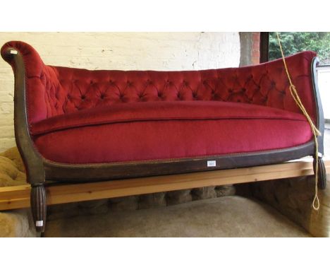 Early 20th Century stained beechwood and red button upholstered two seat sofa 