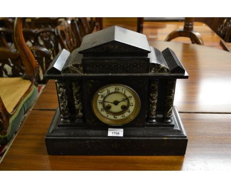 19th Century black slate marble mounted two train mantel clock 