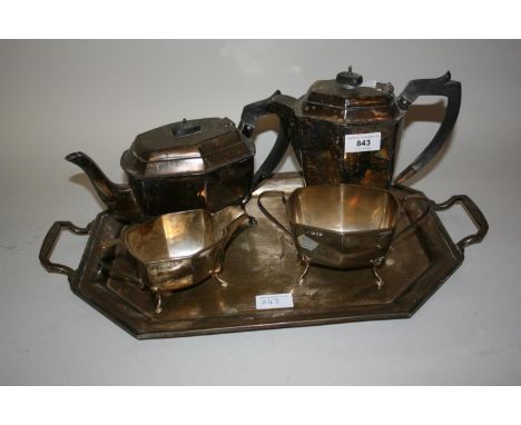 Good quality mid 20th Century five piece tea service including octagonal two handled tray, London 1943 