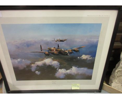 Robert Taylor coloured print, titled ' Lancaster ', signed in pencil by Leonard Cheshire, together with another coloured prin