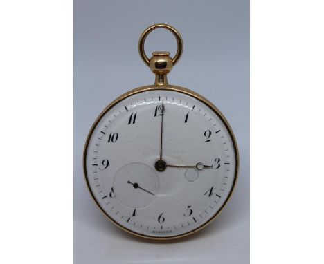 Breguet.  Gold repeating lever watch, No. 3174, the enamel dial with Arabic numerals and subsidiary dial, signed beneath the 