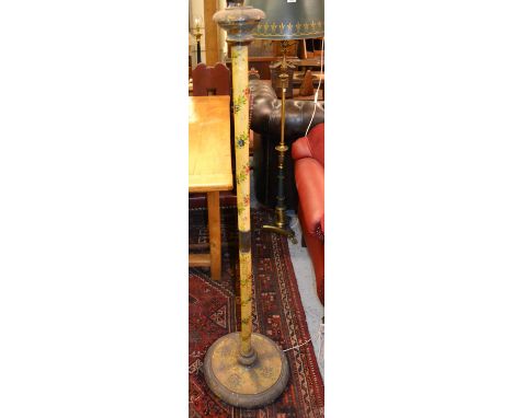 Early 20th Century painted lamp standard decorated with stylised flowers on a cream ground 