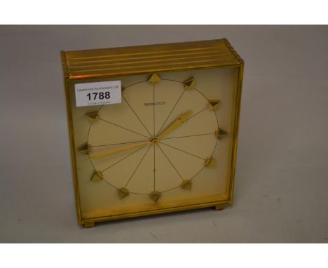 Jaeger le Coultre square gilt brass mantel clock 