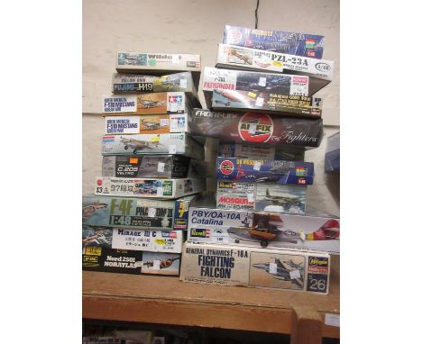 Twenty various boxed aircraft scale model construction sets including Revell, Airfix and Hasegawa 