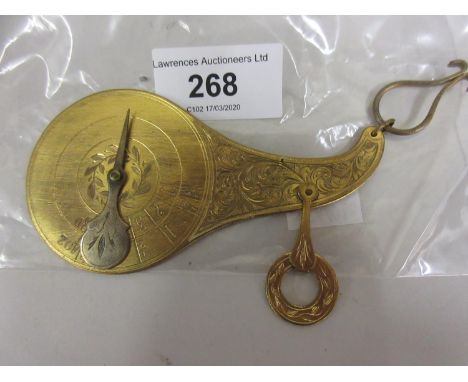 19th Century gilded engraved brass hand held postal scale 