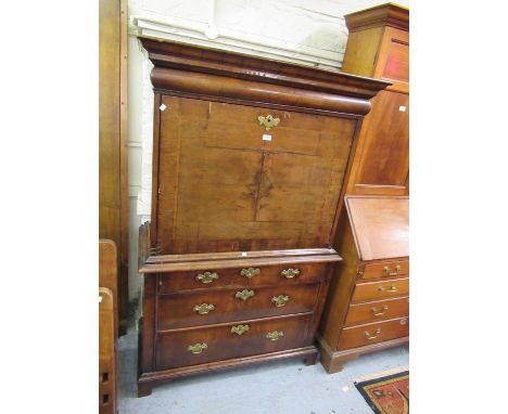 Walnut secretaire side cabinet, the fall front enclosing a fitted interior with an arrangement of pigeon holes and drawers su