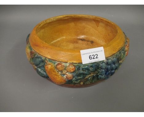 Compton pottery bowl decorated with a band of fruit in high relief, impressed marks, 8.5ins diameter 