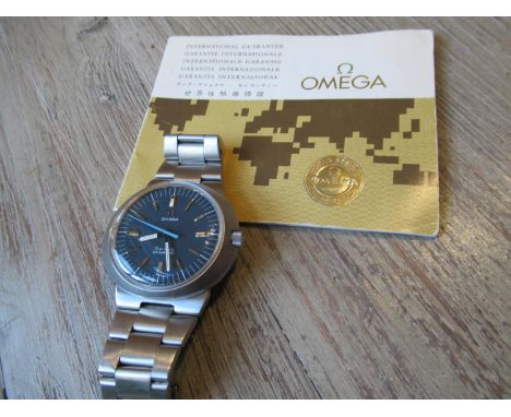 1970's Omega Dynamic gentlemans stainless steel wristwatch on bracelet strap with dark blue dial and sweep seconds hand toget