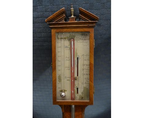 George III mahogany and line inlaid stick barometer with silvered dial inscribed A. Gatty & Company, Reading 