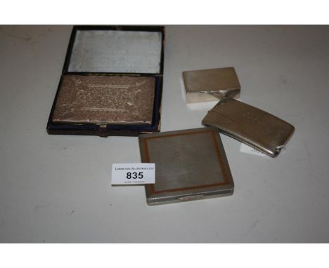 Victorian silver notebook case with engraved all-over decoration in a fitted leather case, together with a silver and yellow 