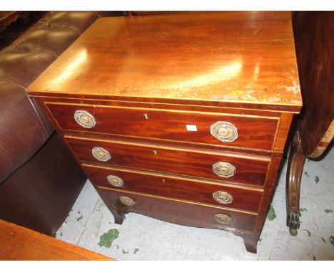 Mahogany and boxwood line inlaid dwarf chest of four graduated drawers with octagonal brass handles and splay bracket feet 