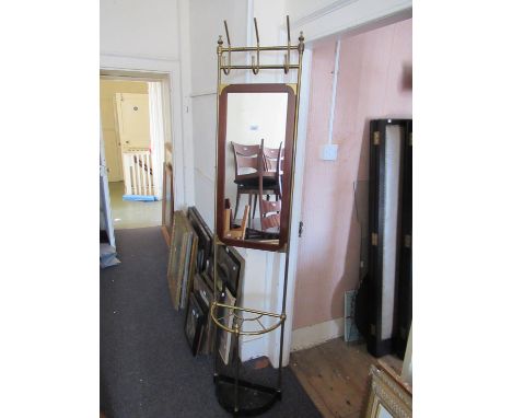 Jans of London brass hallstand with mahogany framed mirror and integral iron stick stand 