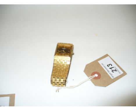 Rotary: A gold tone bracelet strap wristwatch, the square face, set with imitation cat's eye, with a texture strap 
