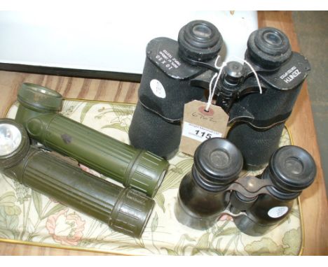 Zenith binoculars , two military issue torches and a second pair of binoculars.