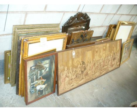 A Large collection of pictures, paintings ,prints and mirrors including a tapestry and other needlework pictures, oak farmed 