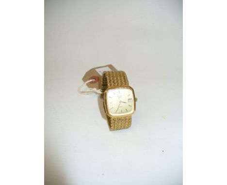 Rotary: A gold tone calendar bracelet strap wristwatch, With a shaped square face, date aperture to three.
