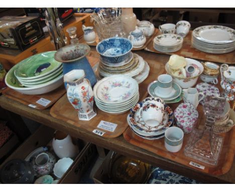 Three trays of assorted china and glass to include Italian fruit and vegetable design bowls, various floral plates, floral tr