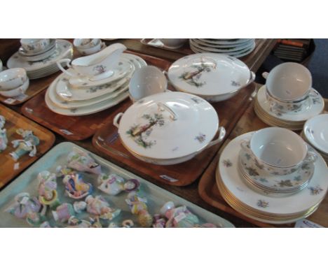 Three trays of Royal Worcester bone china Watteau design dinner ware items comprising graduated oval meat dishes, terrines, t