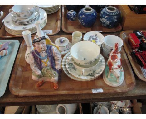 Tray of assorted china to include Melba ware, Henry VIII Toby jug, Wedgwood kutani crane baluster vase, other floral vases, R