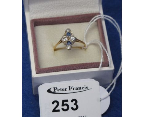 Edwardian 18ct gold, diamond and sapphire dress ring, boxed. CONDITION REPORT: Size P ½
May be some stones missing.
