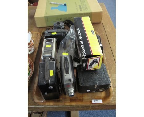 Tray of assorted cameras and equipment to include Nikon Finepix S2Pro, Cine Kodak camera eight55, Dekko Zoom Slide Duplicator