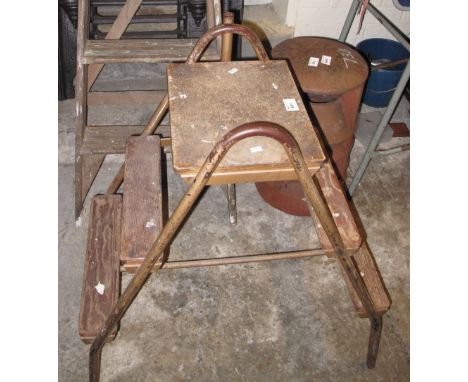 Vintage wooden step ladder together with another step ladder. (2)