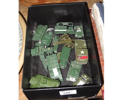 Group of play worn die cast military vehicles to include Dinky armoured personnel carrier, corgi commer 3/4 10 chassis lesney