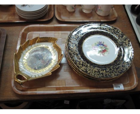 Set of six Royal Worcester china gilt foliate and floral hand painted plates by W. Hale together with Royal Copenhagen gilt l