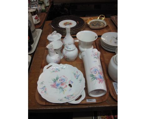 Tray of Aynsley 'Little Sweet Heart' china items to include cylinder vase, spill vase, urn shaped vase, dish, trinket box, ja